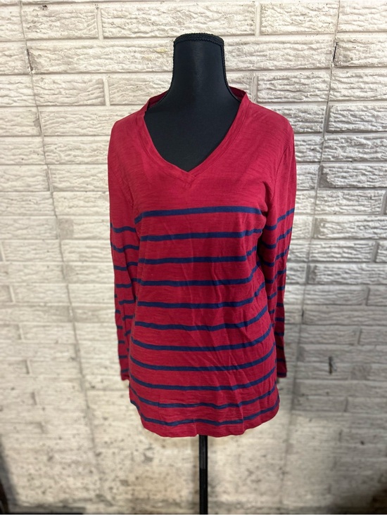 Orvis Tops - Orvis Striped V-Neck Long Sleeve Top - Red & Navy Size Medium Patches on Elbow